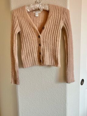 White Fawn - Tillys. Soft Ribbed Mohair-Blend Cardigan Sweater - Blush Pink